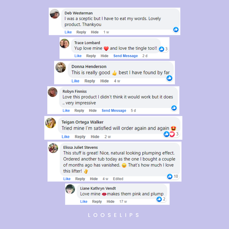 Screenshots of positive customer reviews taken from looselips social media pages.
