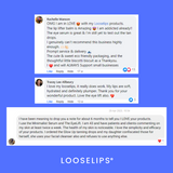 screenshot of looselips customer reviews taken from the looselips facebook page. i love my looselips products.