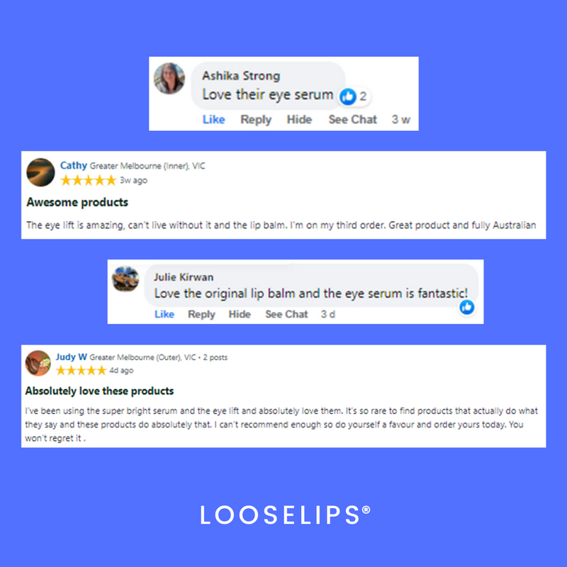 photo of 5 start reviews for the looselips eye lift.